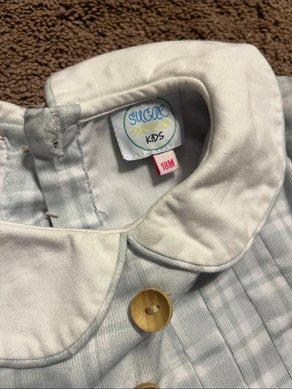 Classic Plaid Bubble One-Piece with Peter Pan Collar - Light Blue